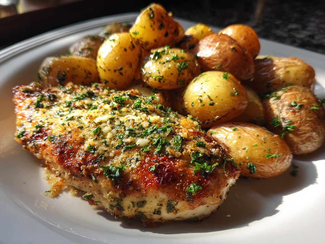 Garlic Parmesan Chicken with Roasted Potatoes