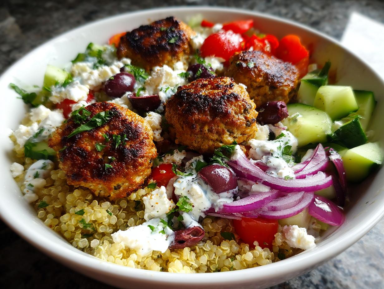 Mediterranean Bowl with Turkey Meatballs